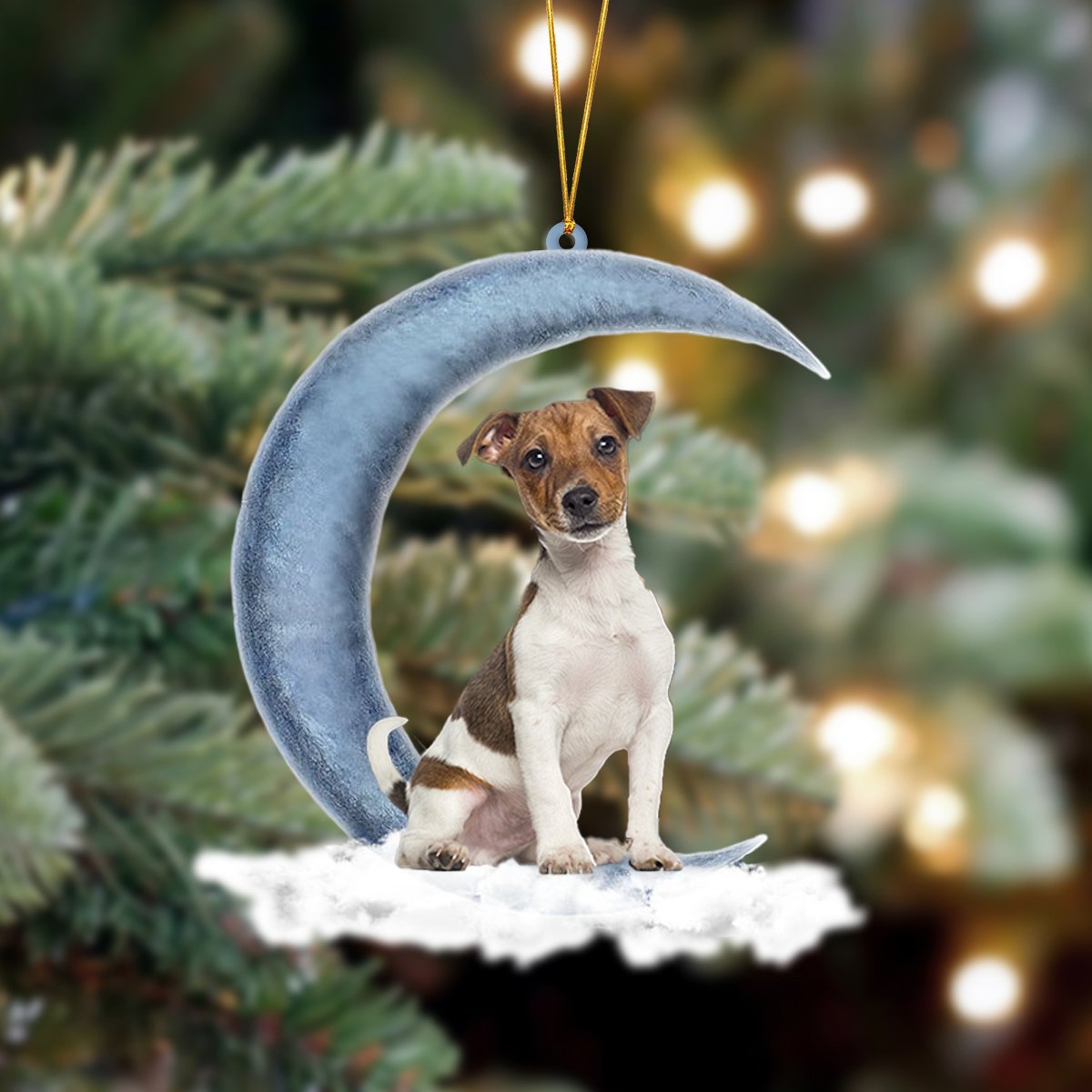 Jack Russell Terrier Sits On The Moon Hanging Ornament
