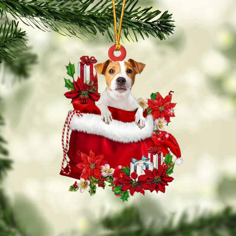 Jack Russell In Gift Bag Christmas Ornament