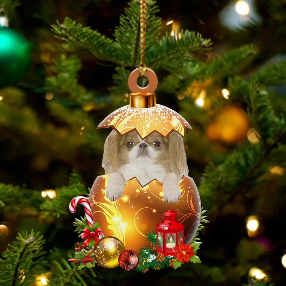 Japanese-Chin In Golden Egg Christmas Ornament