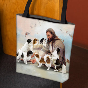 Jesus Surrounded By Japanese Chins Tote Bag