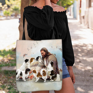 Jesus Surrounded By Japanese Chins Tote Bag