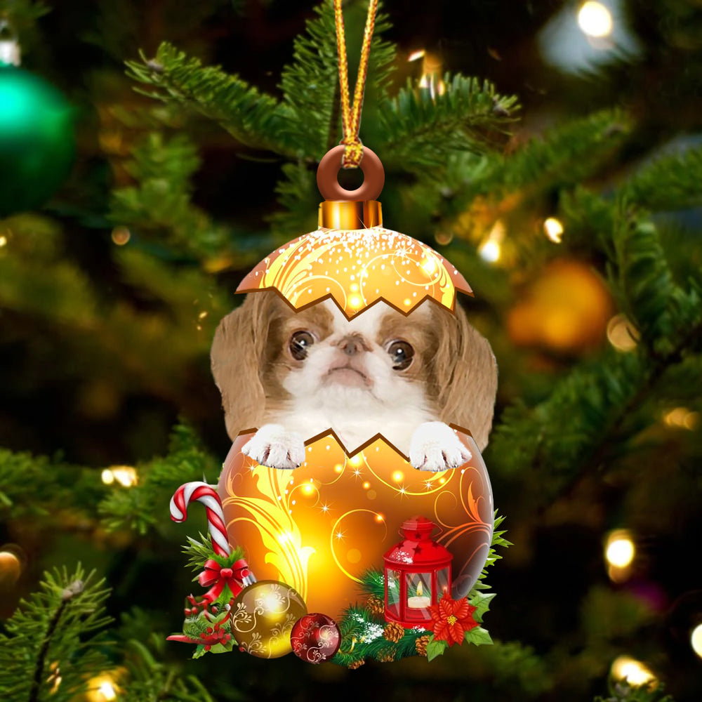 Japanese Chin In Golden Egg Christmas Ornament