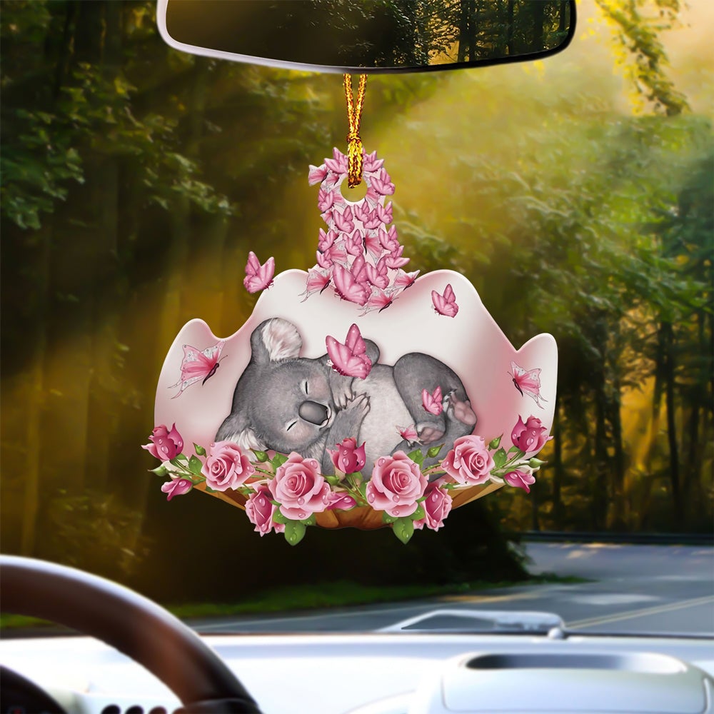 Koala Sleeping In Rose Garden Car Hanging Ornament