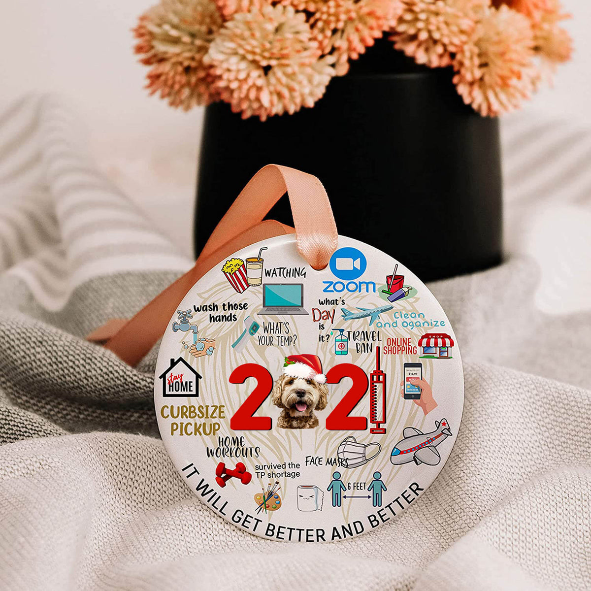 Labradoodle Covid Commemorative Ornament 2021 Christmas Tree Ornaments