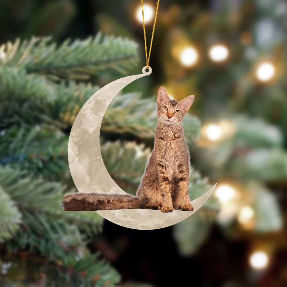 LaPerm Cat Sits On The Moon Hanging Ornament