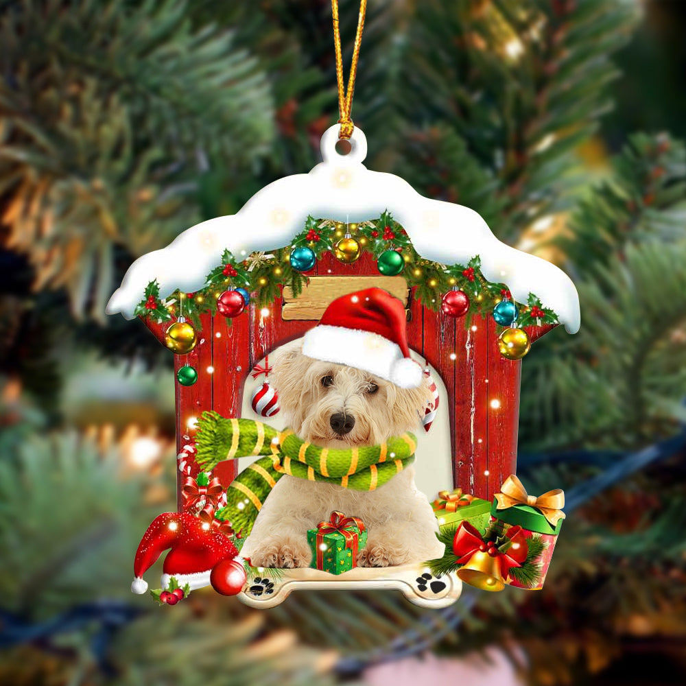 Labradoodle In Red Wood House Christmas Ornament