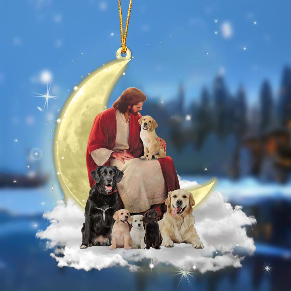 God Surrounded By Labrador Retrievers 02 On The Moon Hanging Ornament