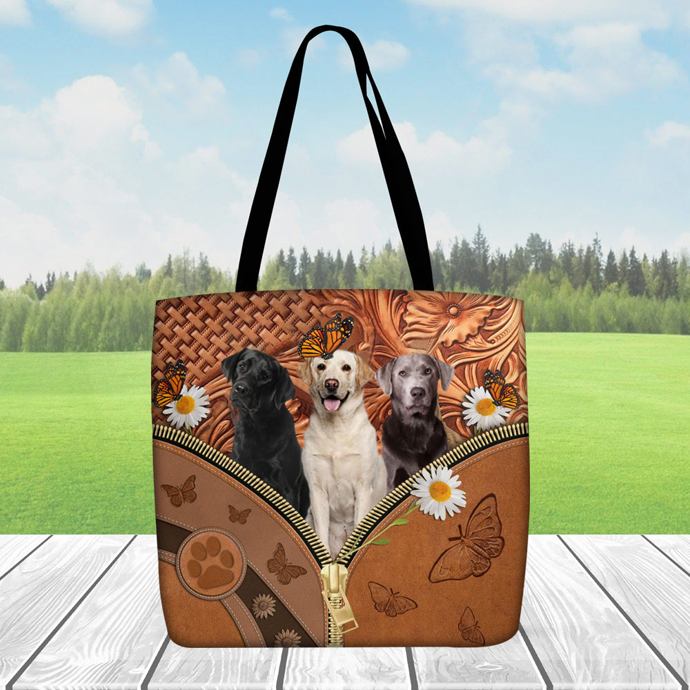 Labrador Daisy Flower And Butterfly Tote Bag