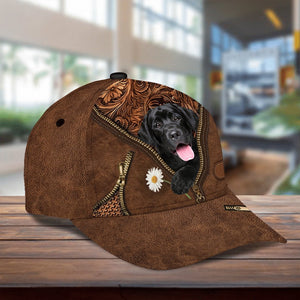Black Labrador Holding Daisy Unisex Cap