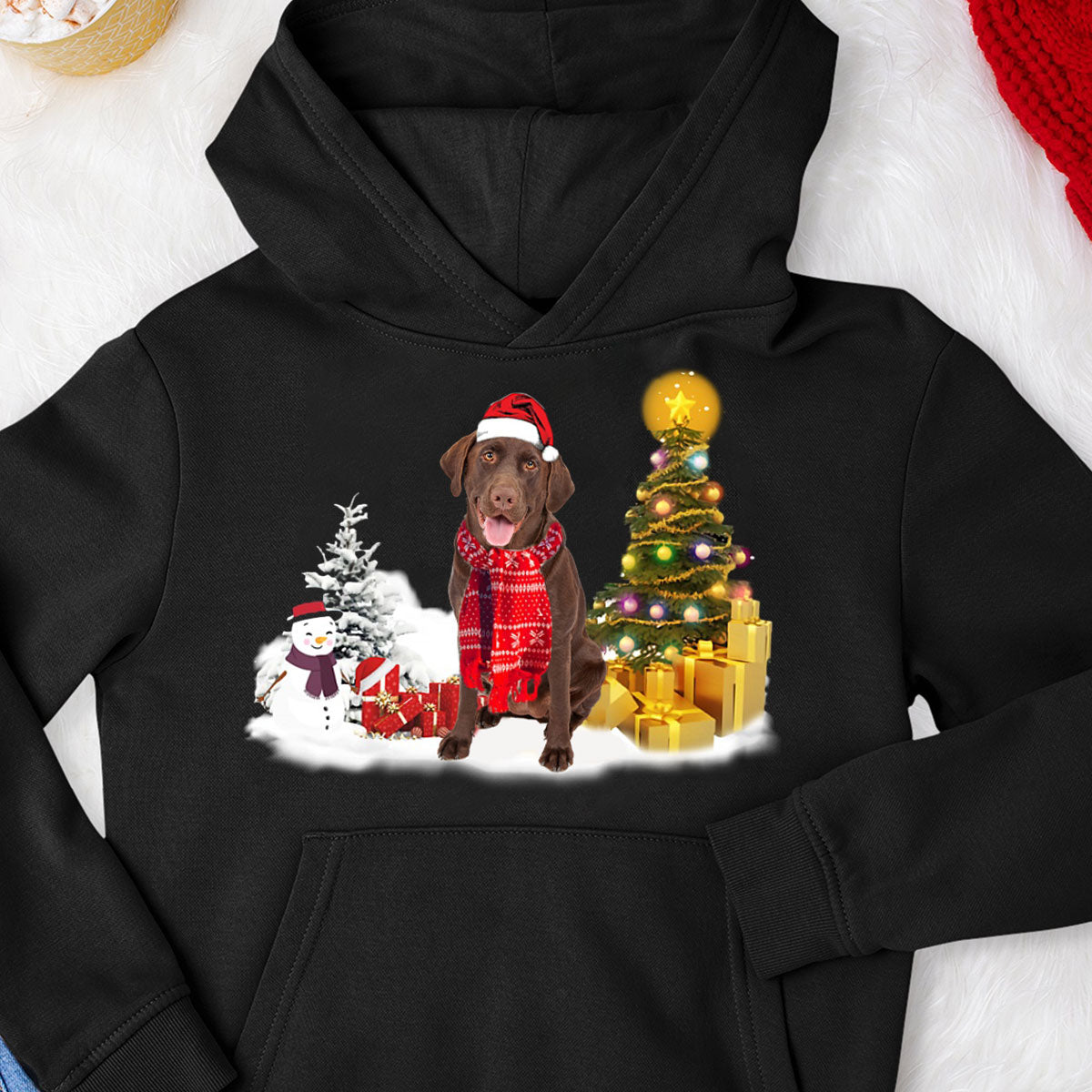 Unisex Merry Christmas Chocolate Labrador Retriever Hoodie