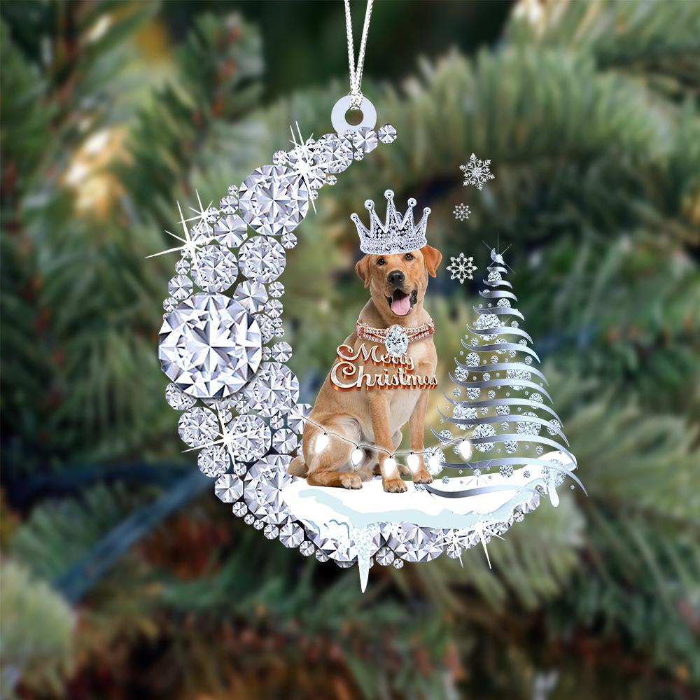 Yellow Labrador Retriever Diamond Moon Merry Christmas Ornament