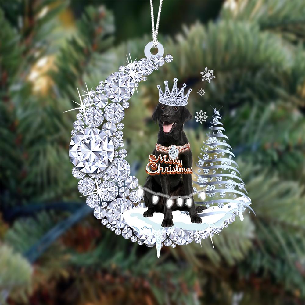 Black Labrador Retriever Diamond Moon Merry Christmas Ornament