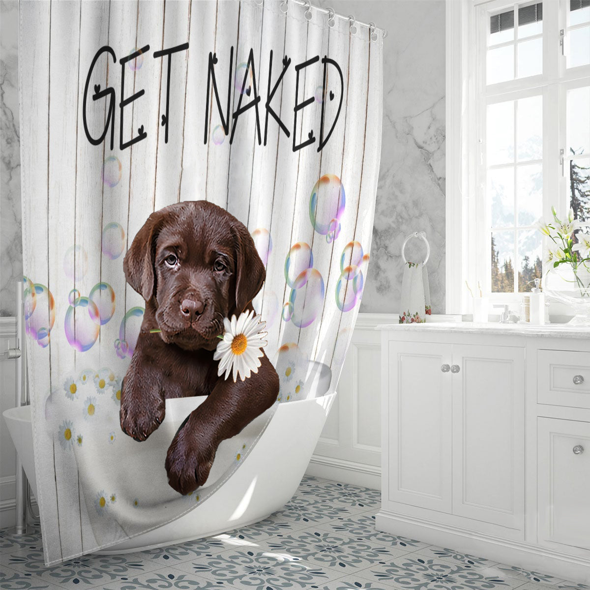 Labrador Retriever Get Naked Daisy Shower Curtain