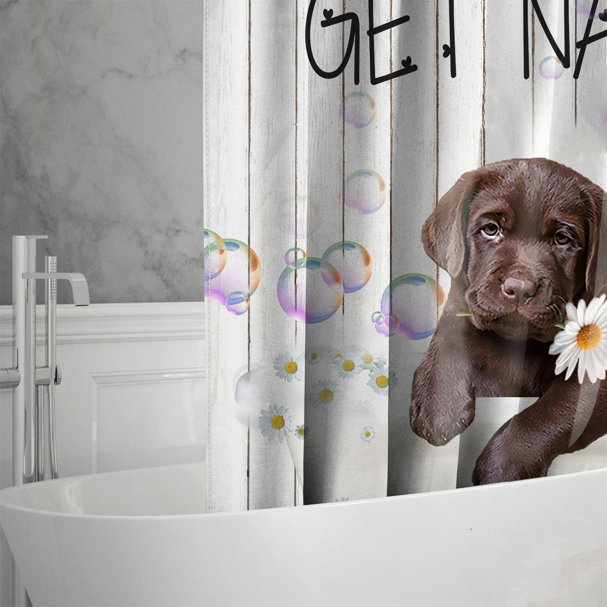 Labrador Retriever Get Naked Daisy Shower Curtain