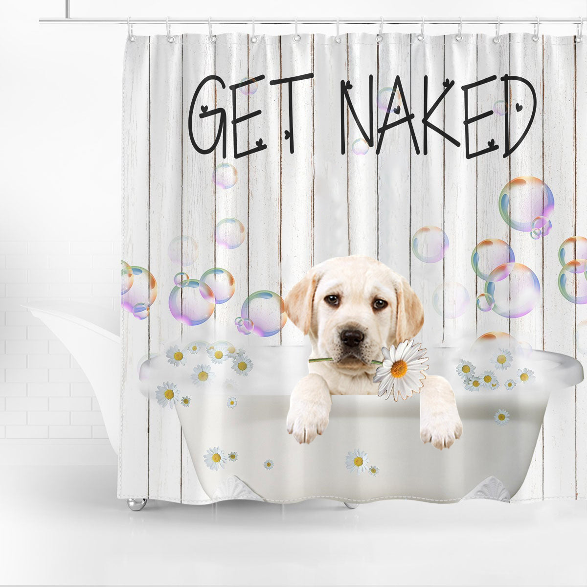 Labrador Retriever08 Get Naked Daisy Shower Curtain