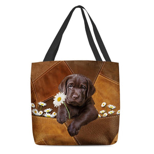 Labrador Retriever Holding Daisy  All Over Printed Tote Bag