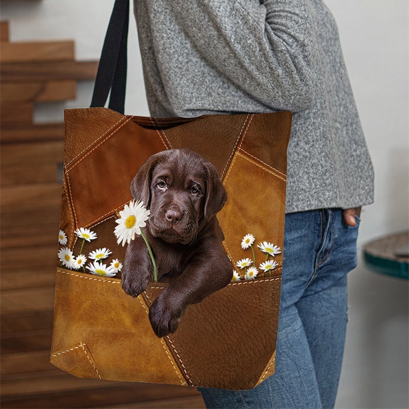 Labrador Retriever Holding Daisy  All Over Printed Tote Bag