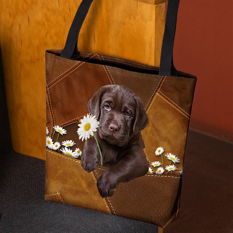 Labrador Retriever Holding Daisy  All Over Printed Tote Bag
