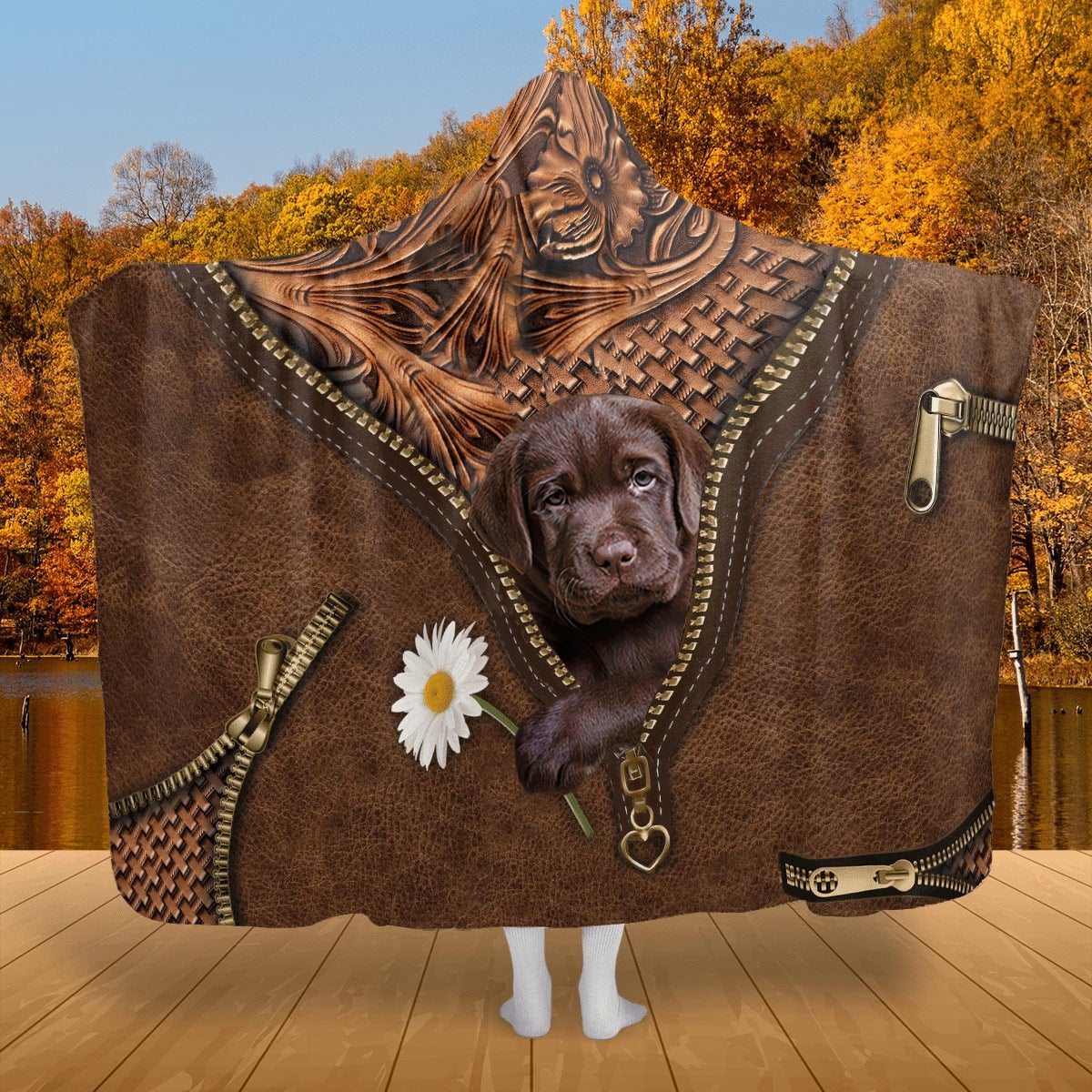 Labrador Retriever 2 Holding Daisy Hooded Blanket