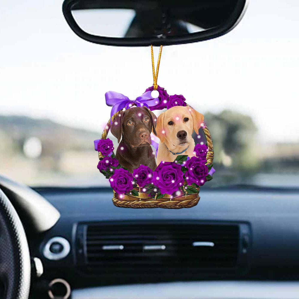 Labrador Retriever2Purple Rose Wicker Basket Car Hanging Ornament