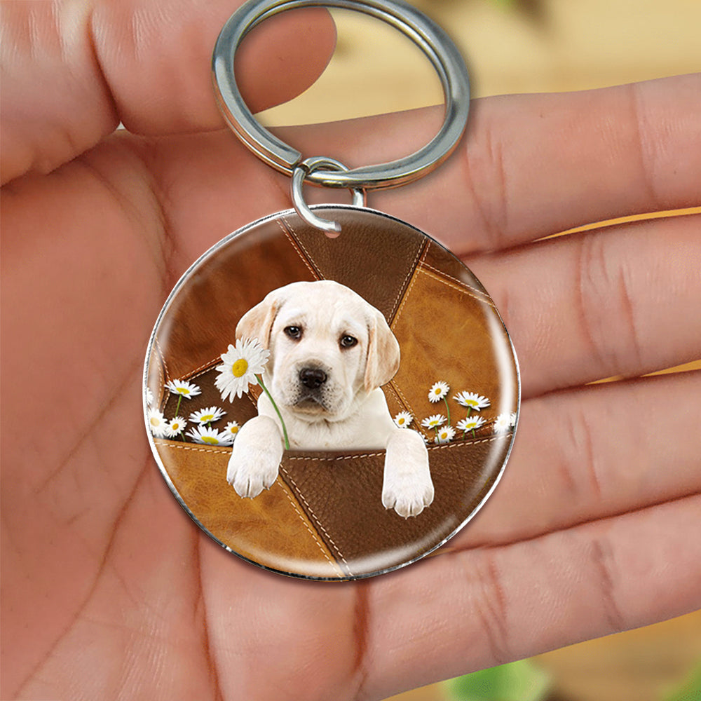 Labrador Retriever 02 Holding Daisy-Round Resin Epoxy Metal Keychain