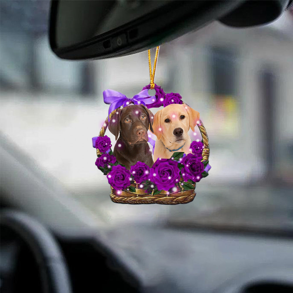 Labrador Retriever2Purple Rose Wicker Basket Car Hanging Ornament