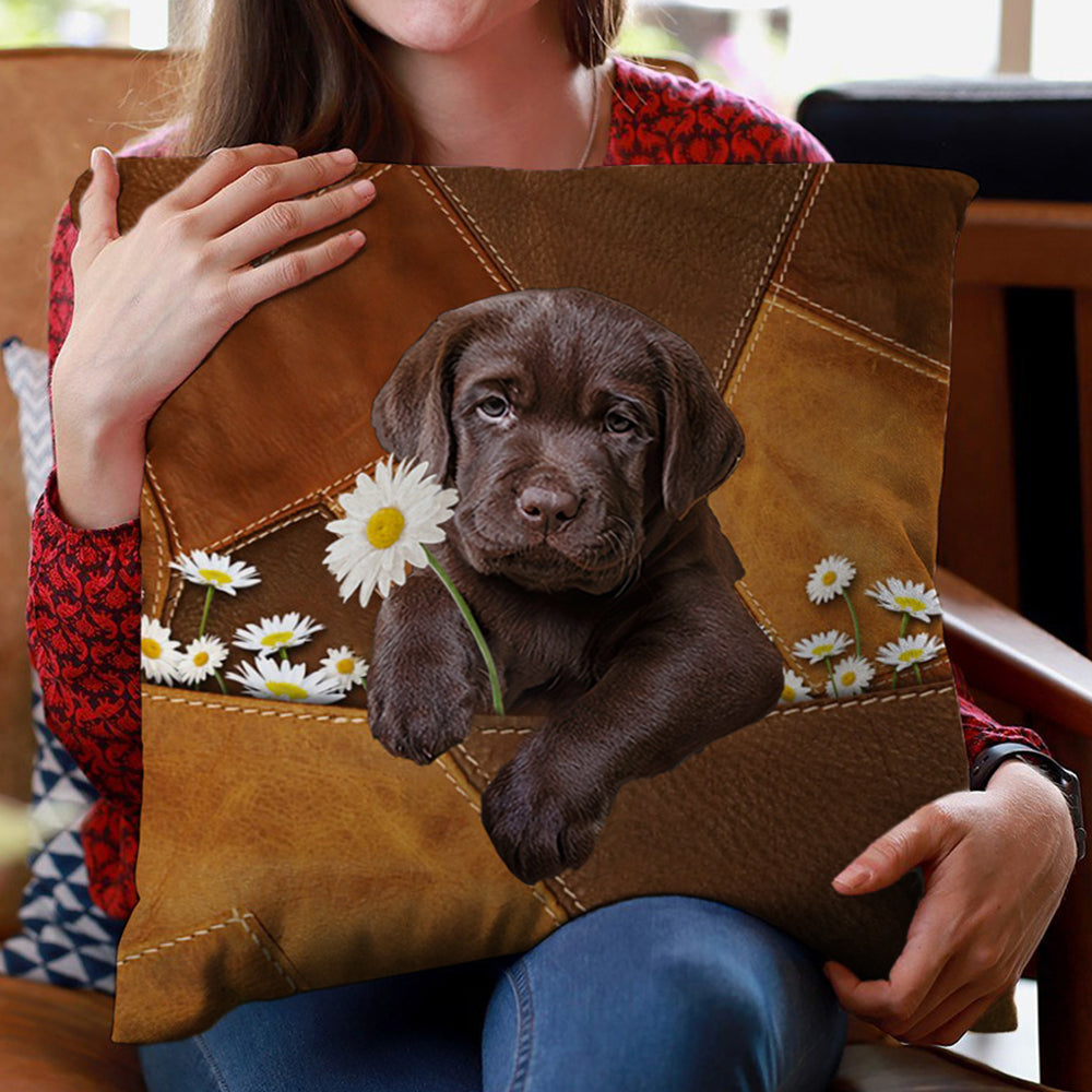 Labrador Retriever Holding Daisy Pillow Case