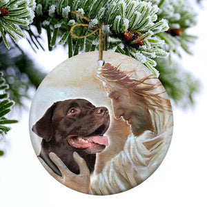 New Release -Chocolate Labrador Retriever With God Porcelain/Ceramic Ornament