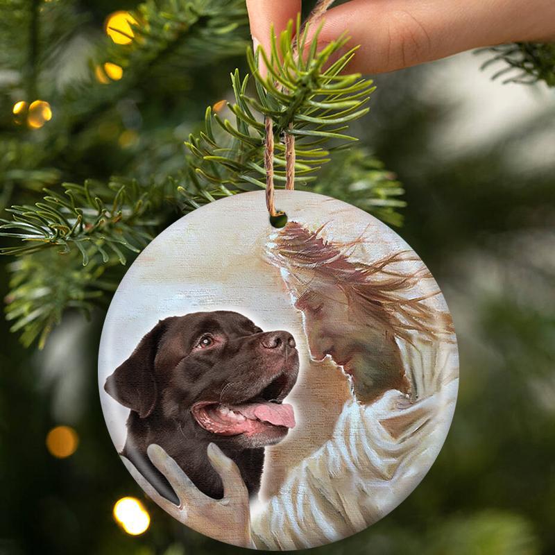New Release -Chocolate Labrador Retriever With God Porcelain/Ceramic Ornament