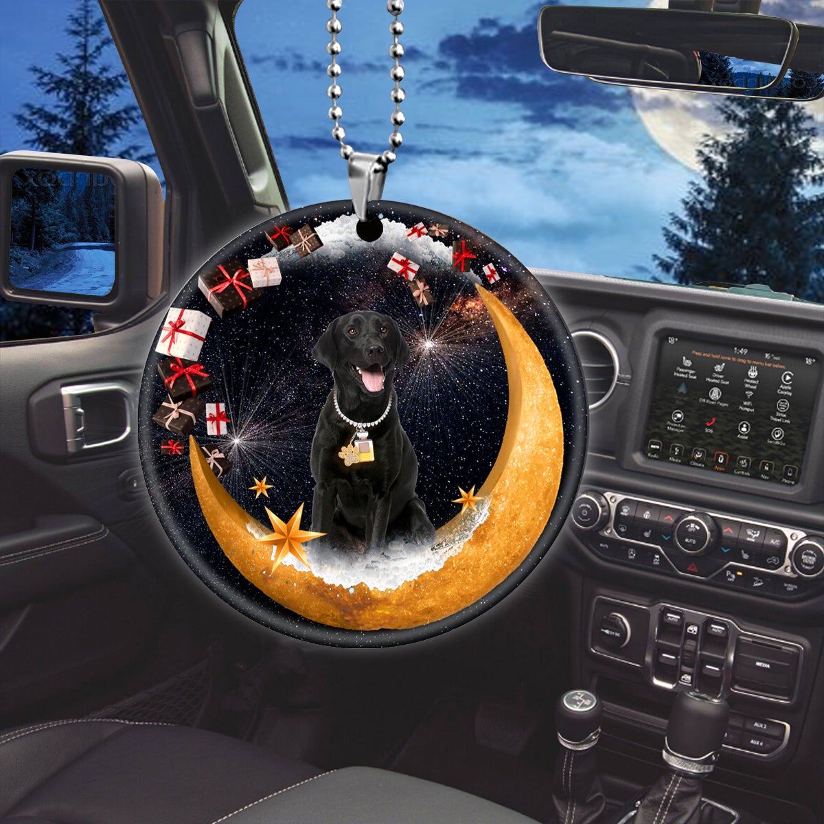 Black Labrador Retriever Fashion Moon Car Hanging Ceramic Ornament