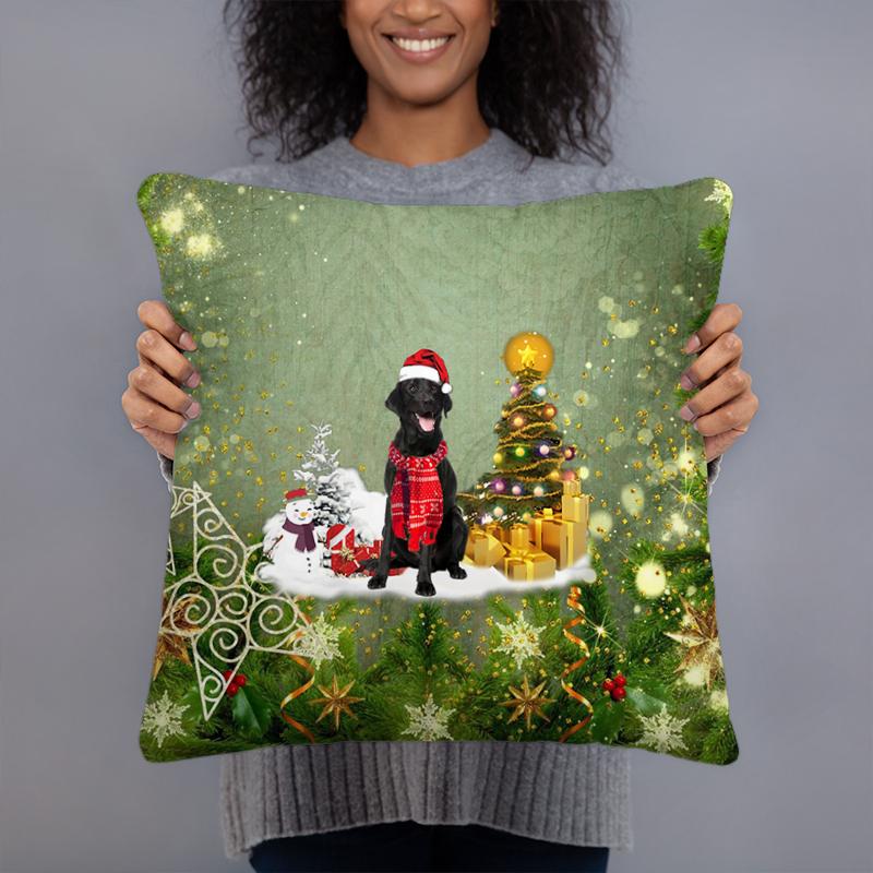 Black Labrador RetrieverMerry Christmas Pillow Case