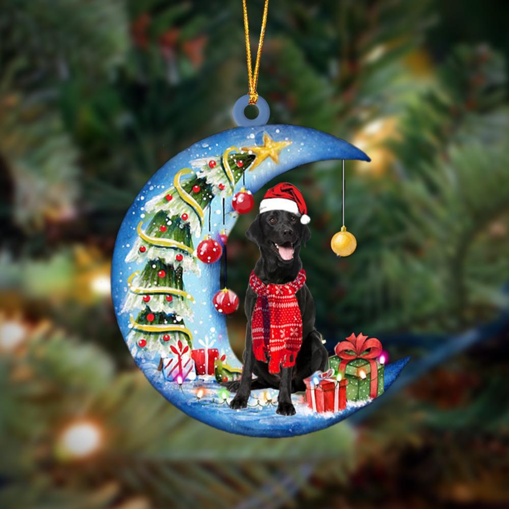 Black Labrador Retriever On The Moon Merry Christmas Hanging Ornament