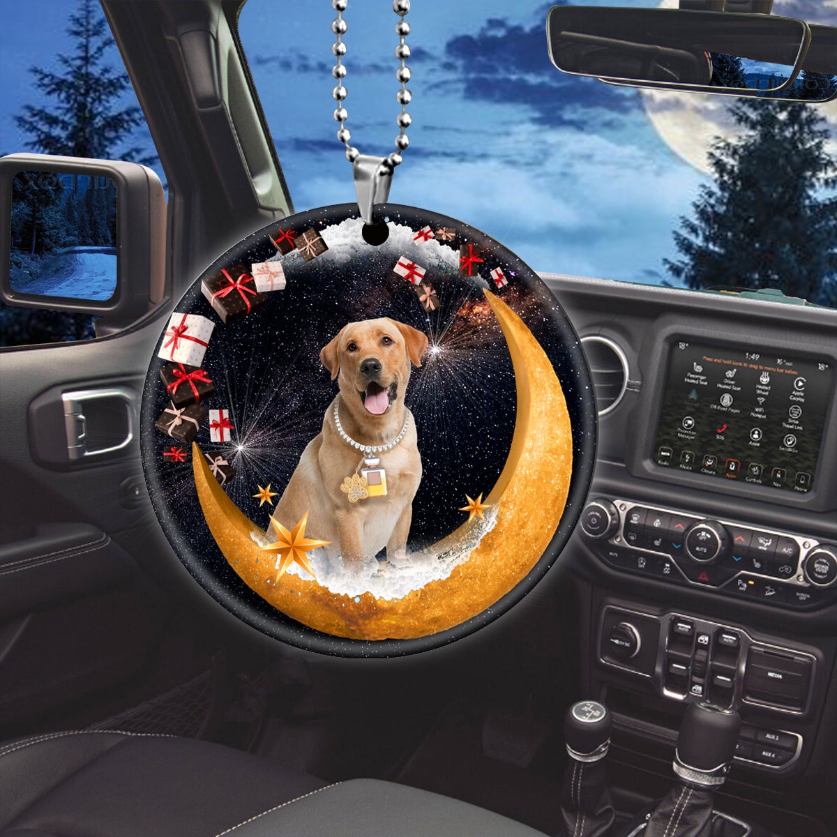 Yellow Labrador Retriever Fashion Moon Car Hanging Ceramic Ornament
