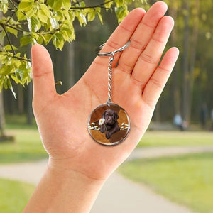 Labrador Retriever 03 Holding Daisy-Round Resin Epoxy Metal Keychain