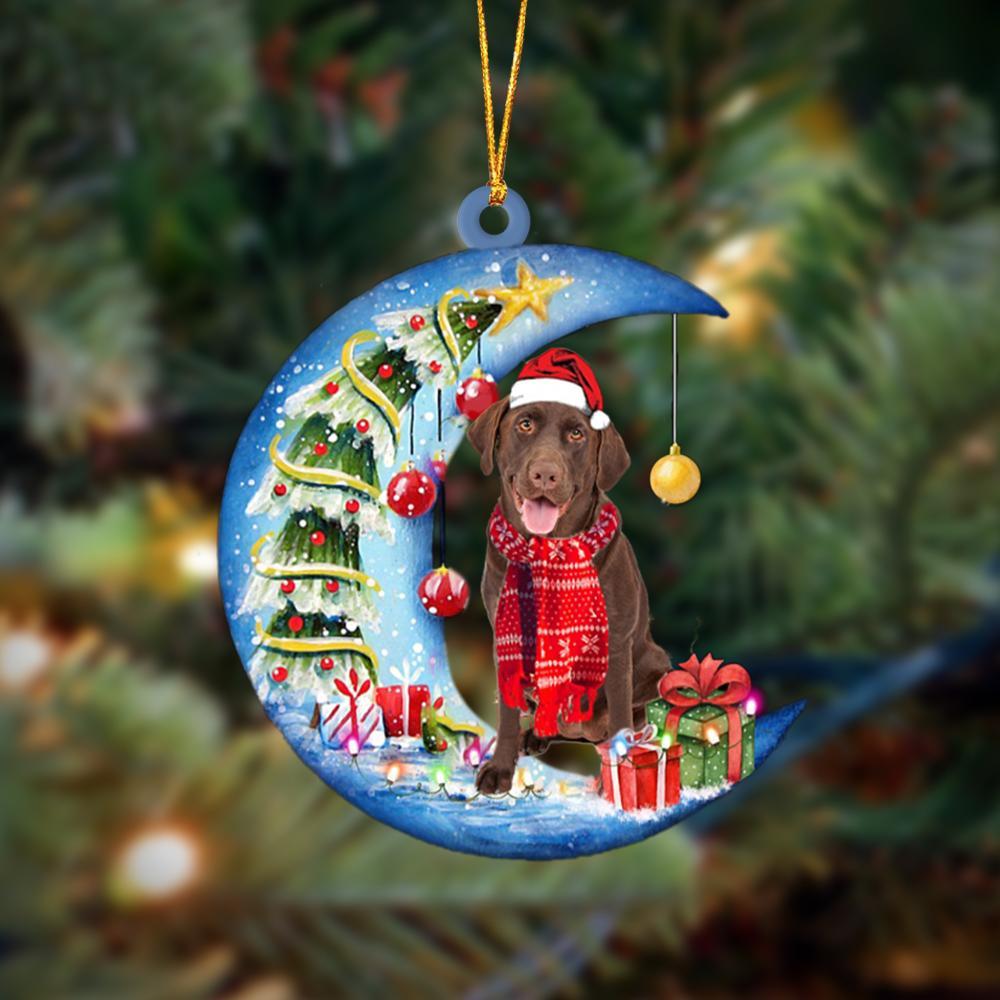Chocolate Labrador Retriever On The Moon Merry Christmas Hanging Ornament