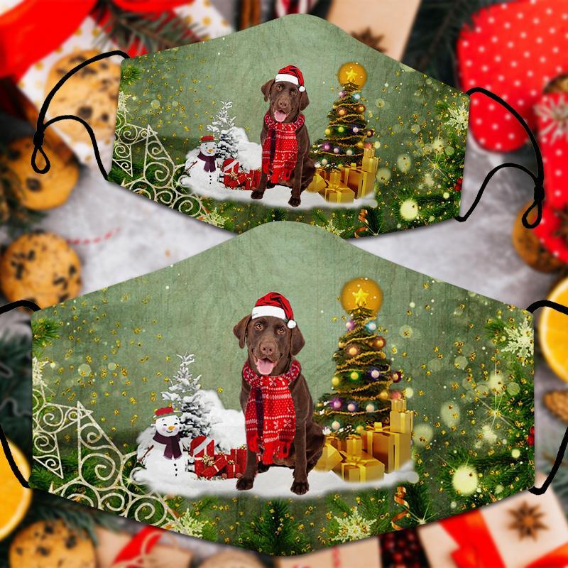 Chocolate Labrador Retriever  Merry Christmas Face Mask