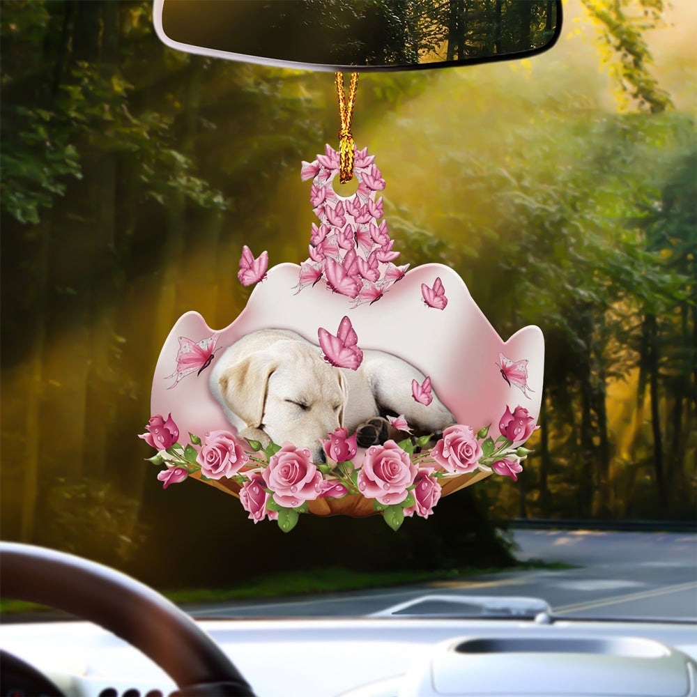 Labrador Retriever 2 Sleeping In Rose Garden Car Hanging Ornament
