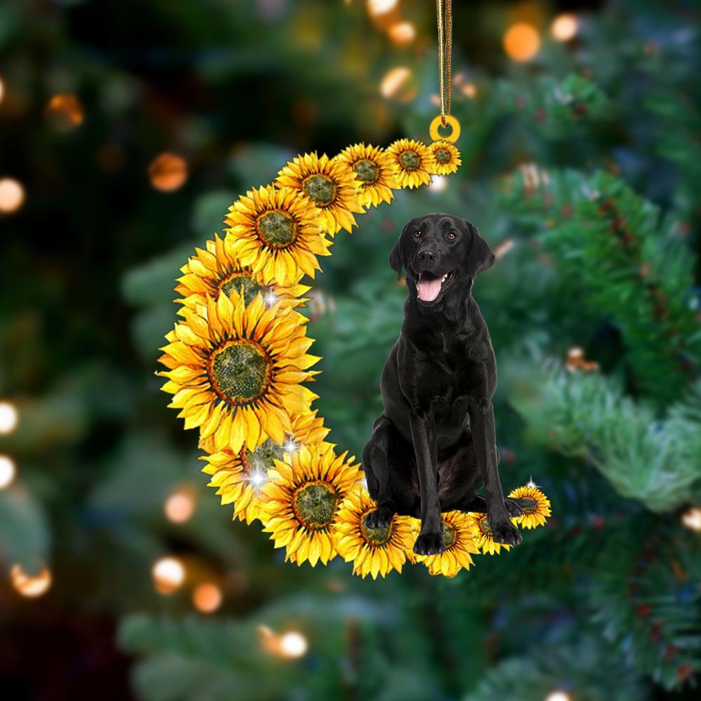 Black Labrador Retriever On Sunflower Moon Ornament