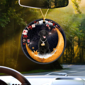 Black Labrador Retriever Fashion Moon Car Hanging Ceramic Ornament