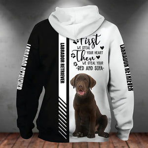 Chocolate Labrador Retriever-First We Steal Your Heart Unisex Hoodie