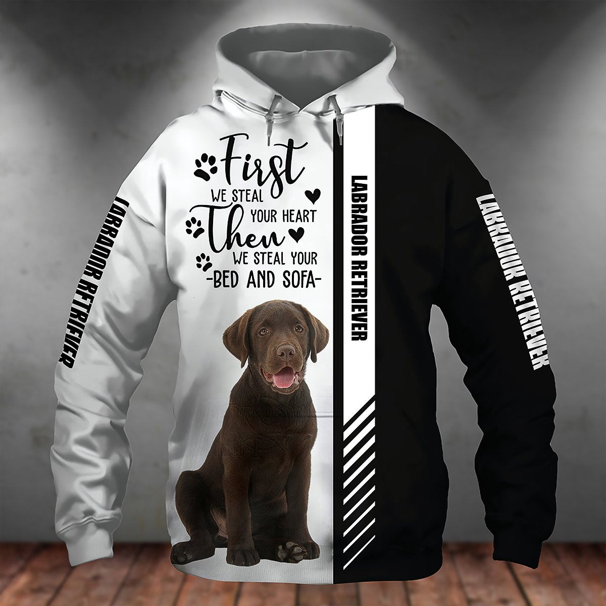 Chocolate Labrador Retriever-First We Steal Your Heart Unisex Hoodie