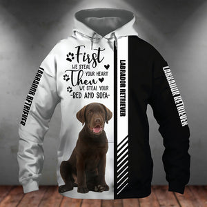 Chocolate Labrador Retriever-First We Steal Your Heart Unisex Hoodie