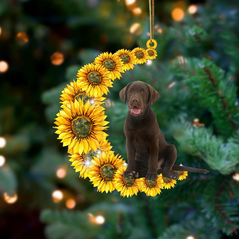 Chocolate Labrador Retriever On Sunflower Moon Ornament