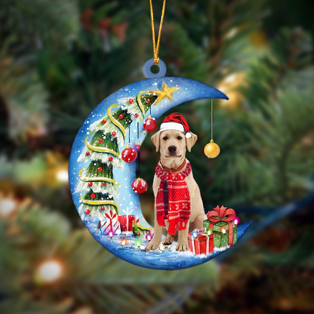 Yellow Labrador Retriever On The Moon Merry Christmas Hanging Ornament