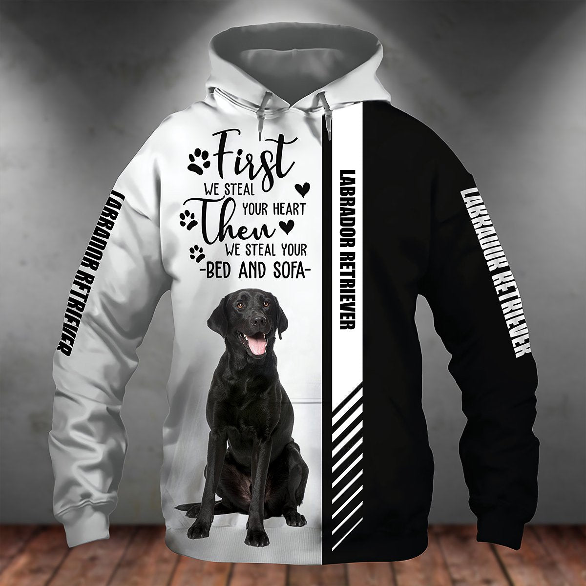 Black Labrador Retriever-First We Steal Your Heart Unisex Hoodie