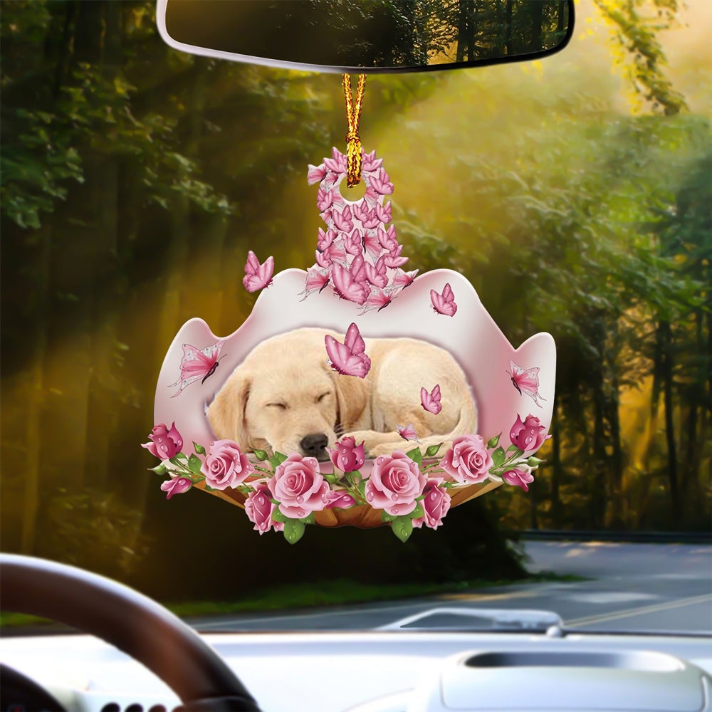 Labrador Retriever Sleeping In Rose Garden Car Hanging Ornament