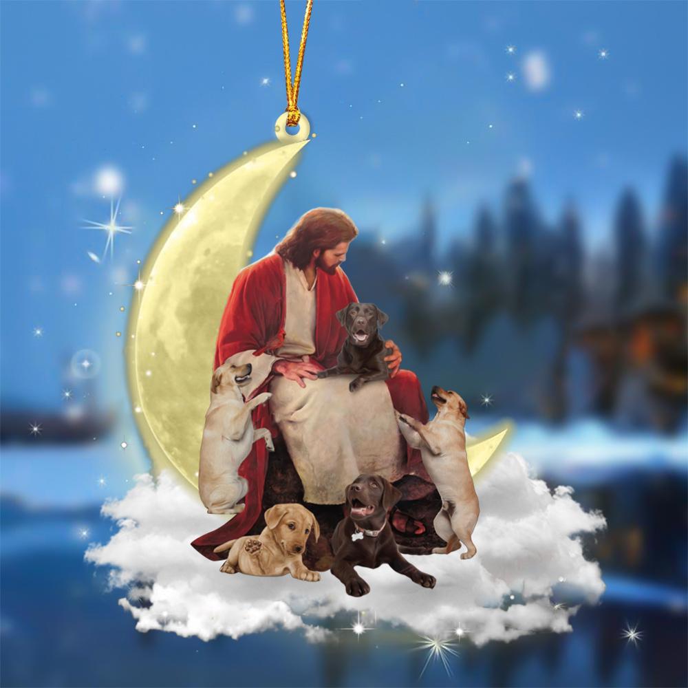 God Surrounded By Labrador Retrievers On The Moon Hanging Ornament