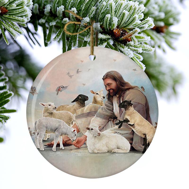 God Surrounded By Lambs Porcelain/Ceramic Ornament