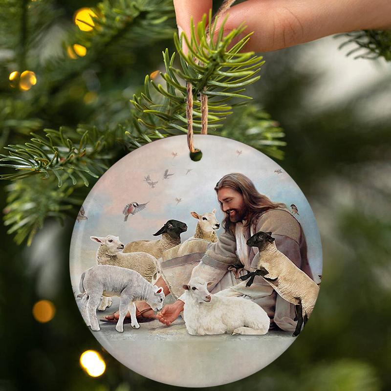 God Surrounded By Lambs Porcelain/Ceramic Ornament