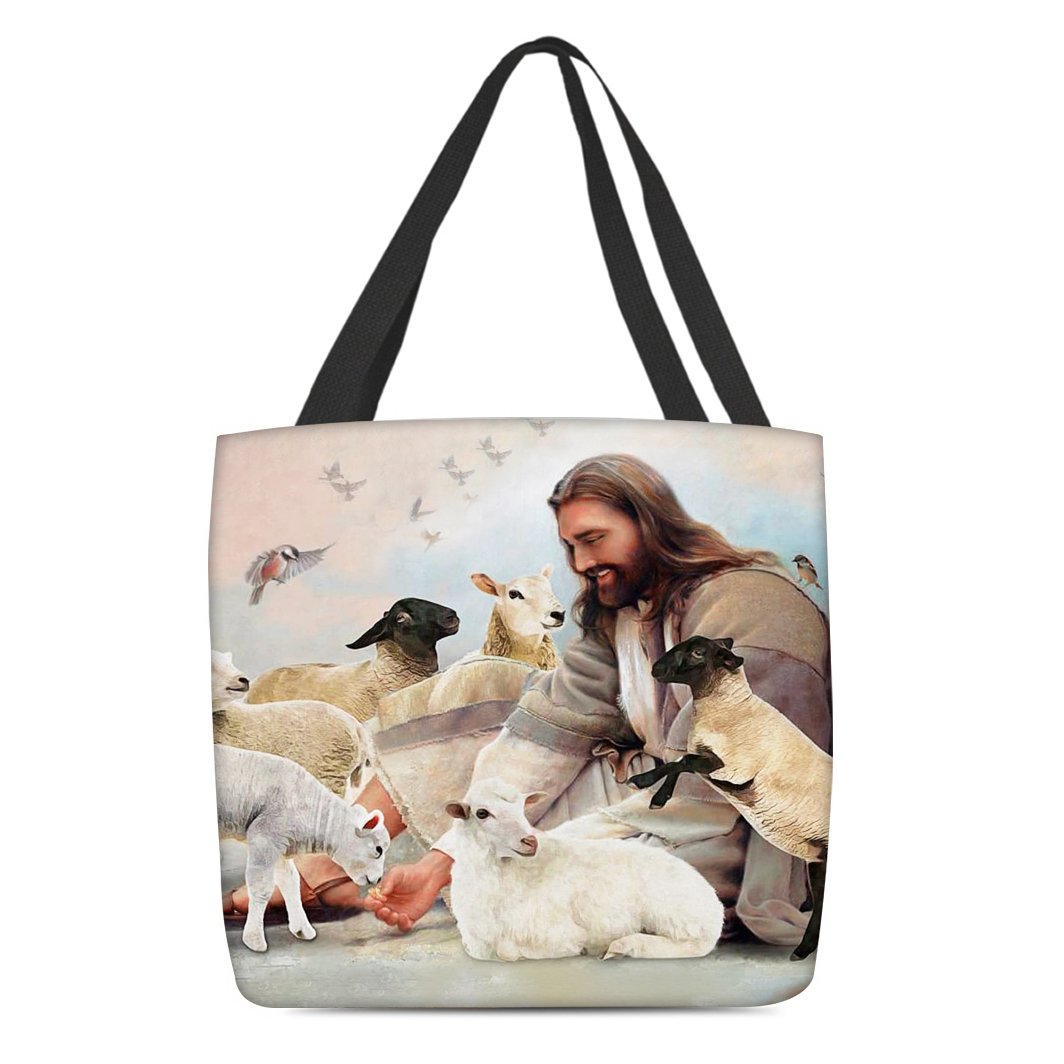 Jesus Surrounded By Lambs Tote Bag
